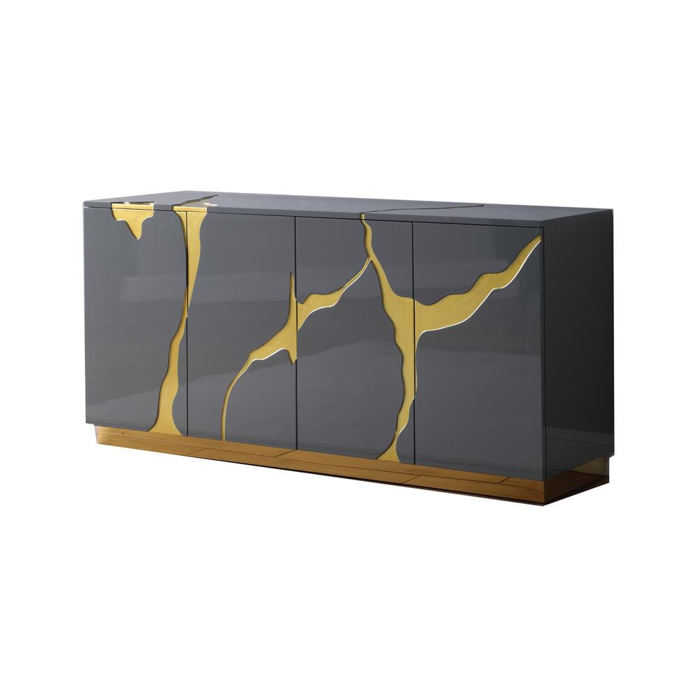 Domitianus 66" Grey Lacquer with Gold Accents Sideboard