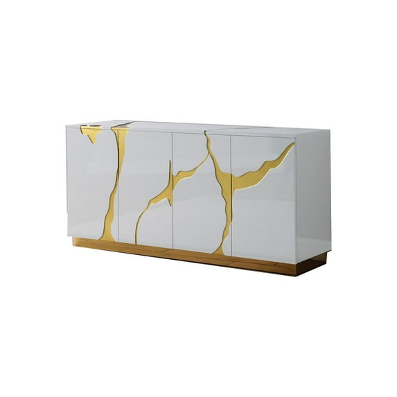 Best Master Furniture Domitianus Wood Sideboard in White with Gold Accents