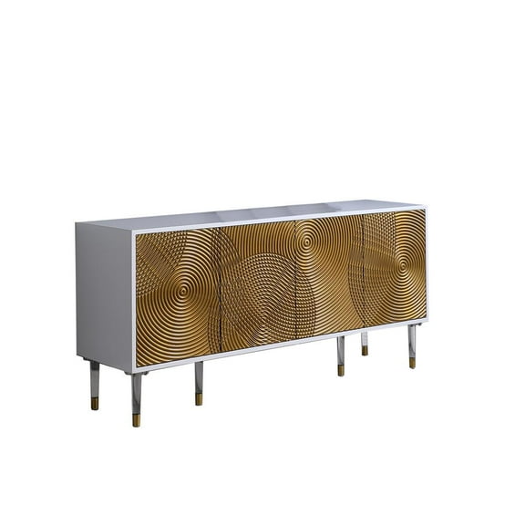 Best Master Furniture Dragos Wood Buffet/Sideboard with Bronze Ripples in White