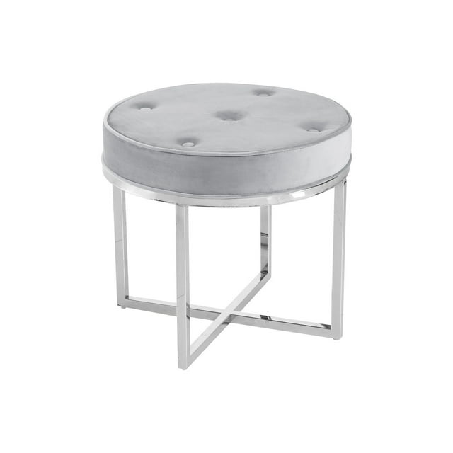 Best Master Furniture E29 Grey Velvet Fabric with Stainless Steel Round Stool
