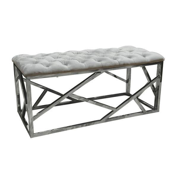 Best Master Furniture Emily Grey Velvet with Stainless Steel, Accent Bench