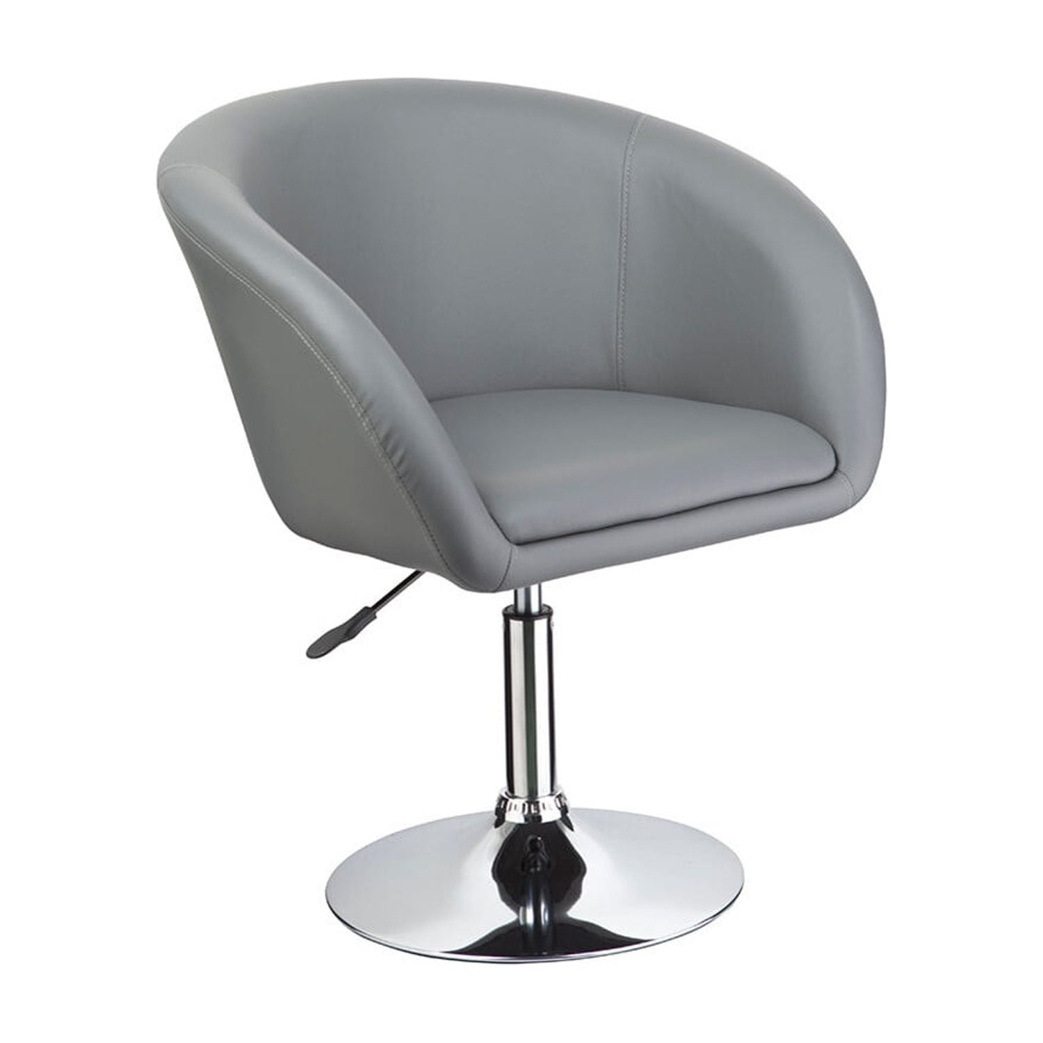 Gray Faux Leather Swivel Barrel Chair with Chrome Base