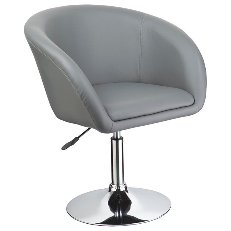 Gray Faux Leather Swivel Barrel Chair with Chrome Base