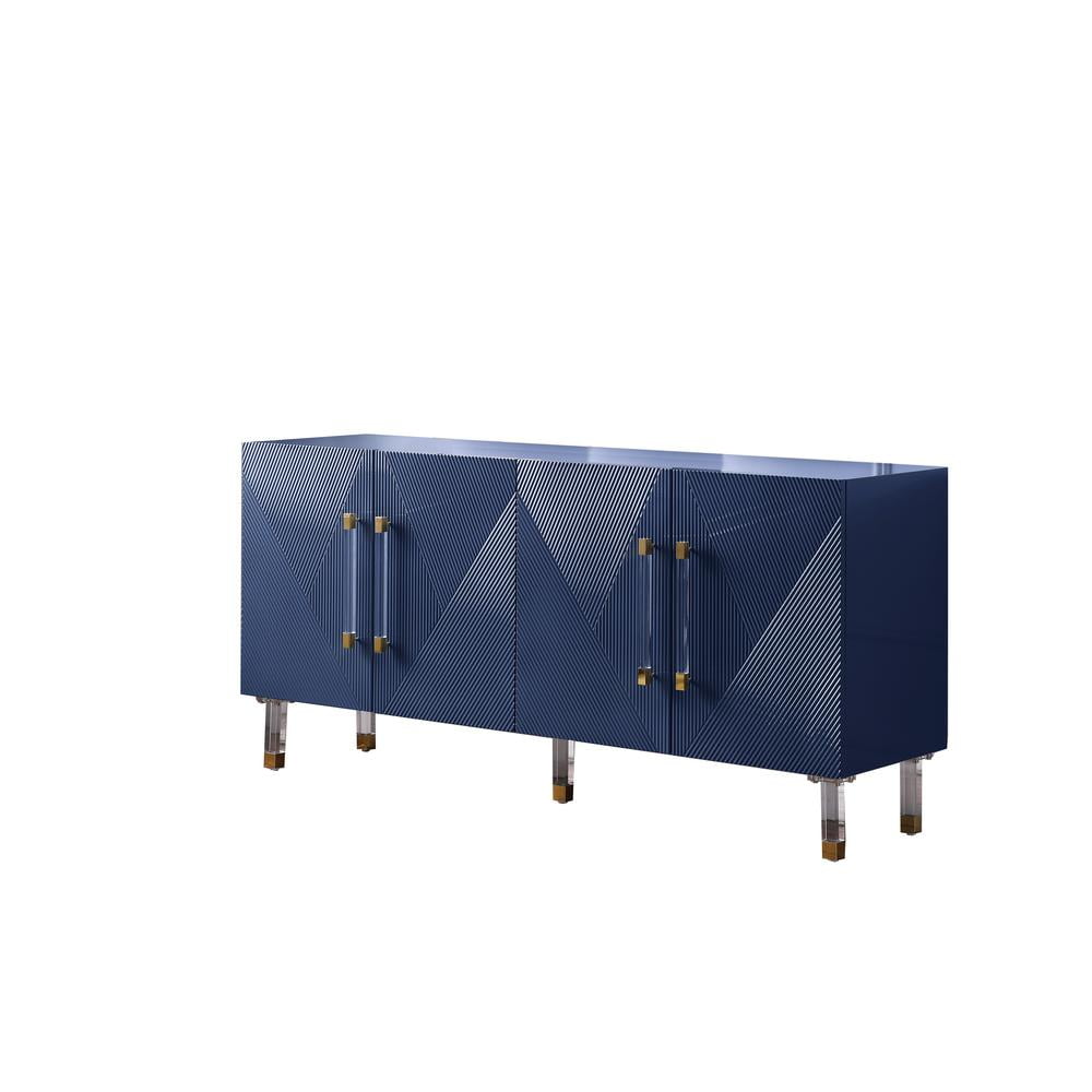 Fenella 65" Navy Lacquer Sideboard with Gold Accents and Acrylic Handles