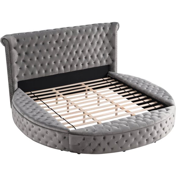 Best Master Furniture Isabella Tufted Velvet Queen Bed with Storage in Gray