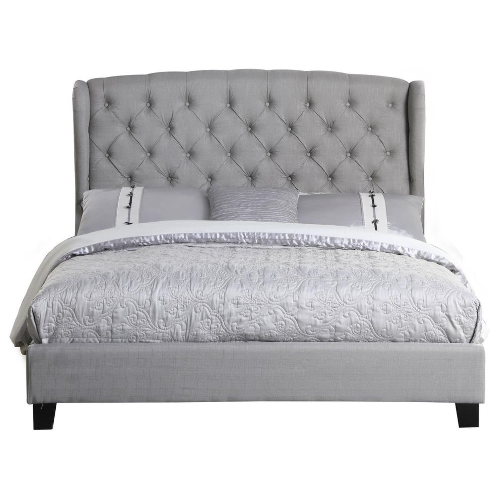 Elegant King-Sized Linen Upholstered Platform Bed with Tufted Headboard