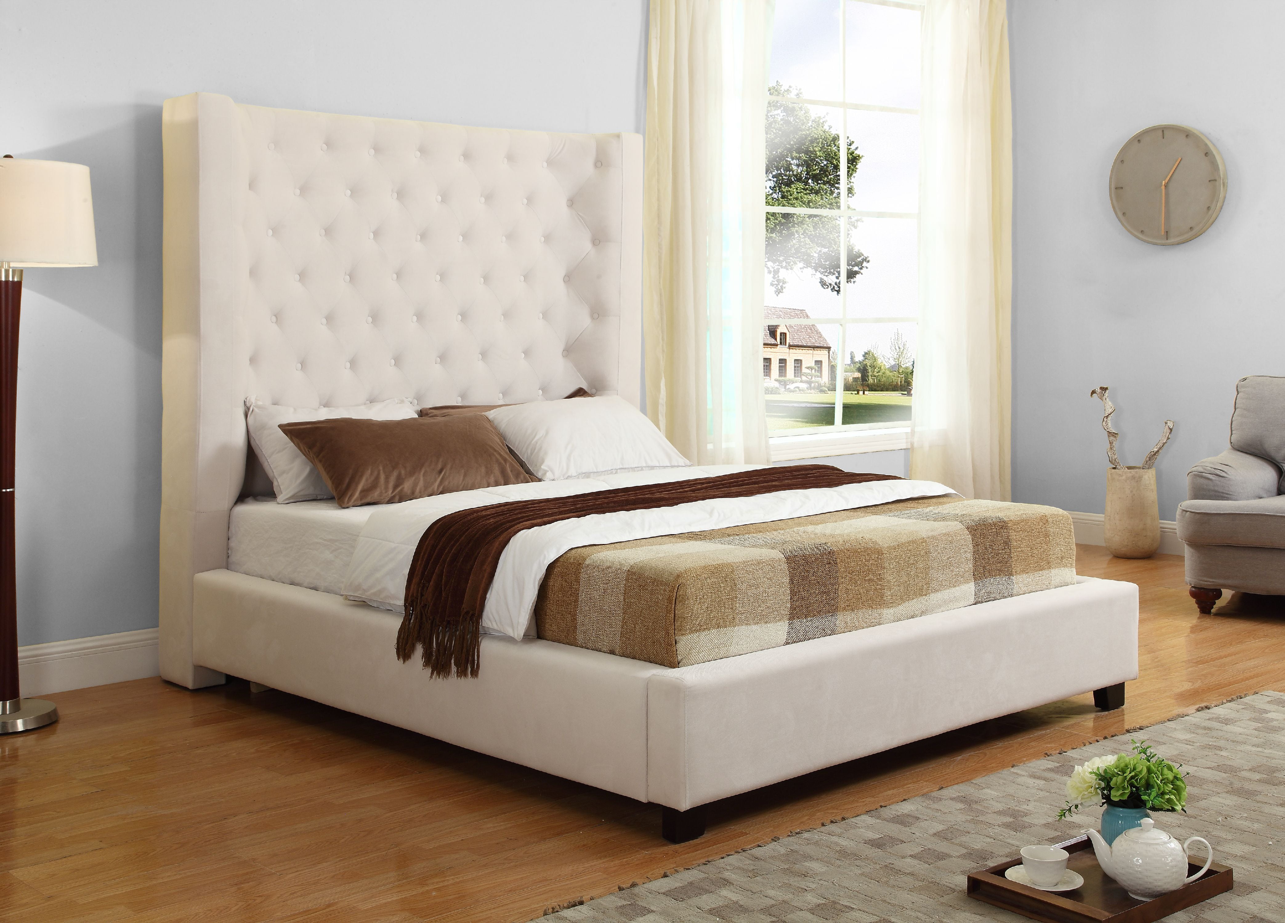 Best Master Furniture Jamie Upholstered Tower Low Profile Bed, Cream