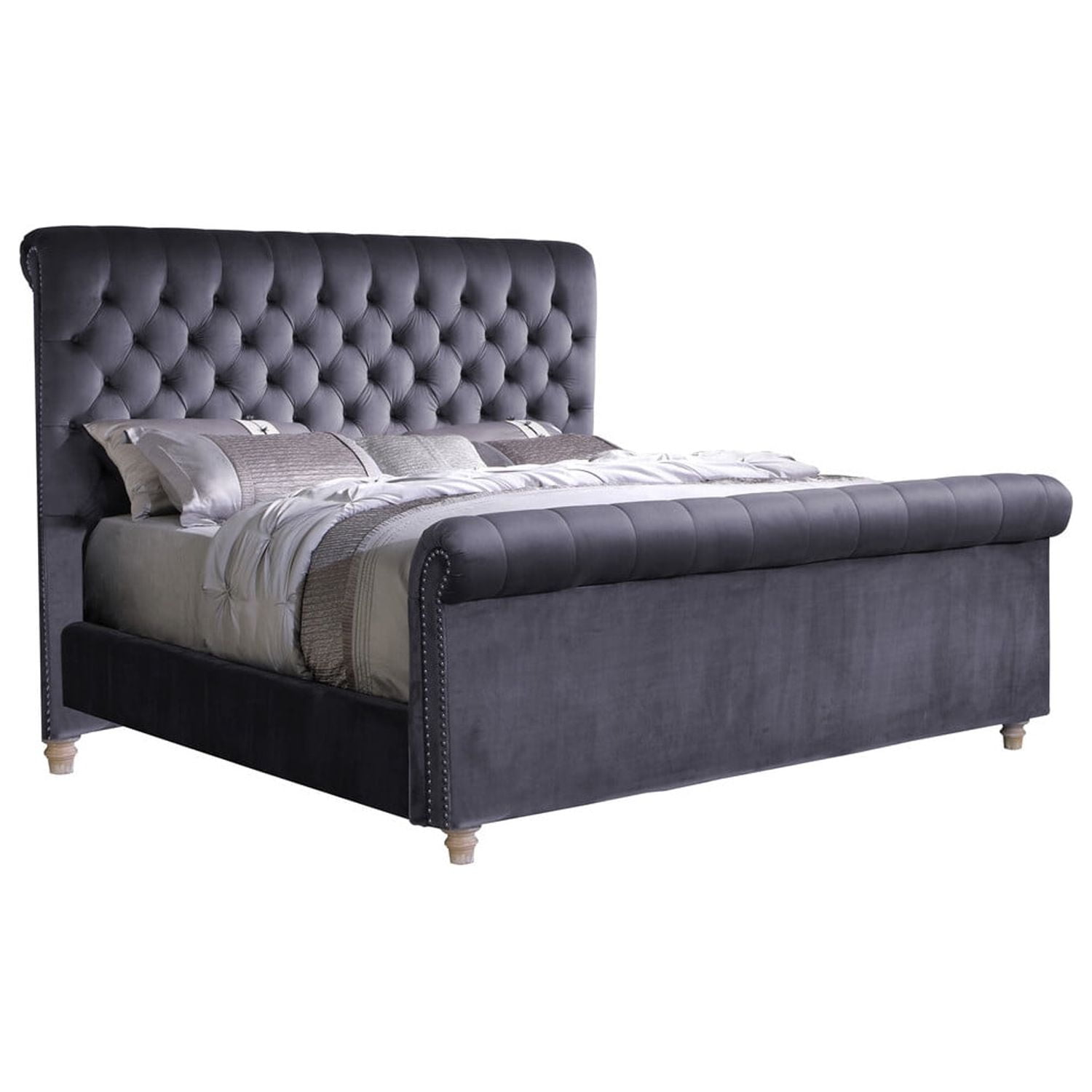 Best Master Furniture Jean-Carrie Upholstered Sleigh Bed, Cal King Grey Velvet