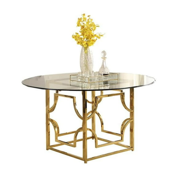 Best Master Furniture Kina 54" Modern Tempered Glass Dining Table in Gold