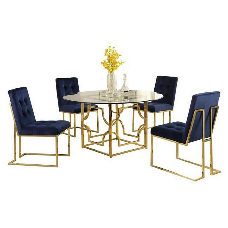Best Master Furniture Kina 60 5 Piece Modern Gold Plated Dining Set in Blue Walmart