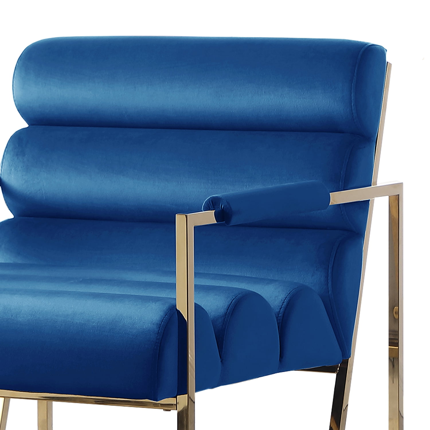 Best Master Furniture Lennox Blue Velvet Arm Chair in Gold