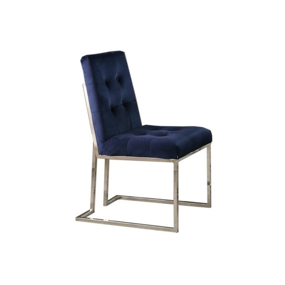 Best Master Furniture Modern Velvet Fabric Dining Chair in Blue (Set of 2)