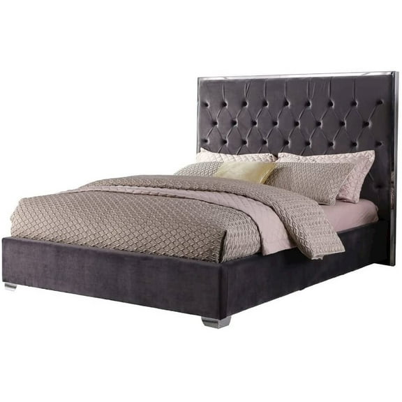 Best Master Furniture Natasha Queen Velvet Platform Bed, Dark Grey