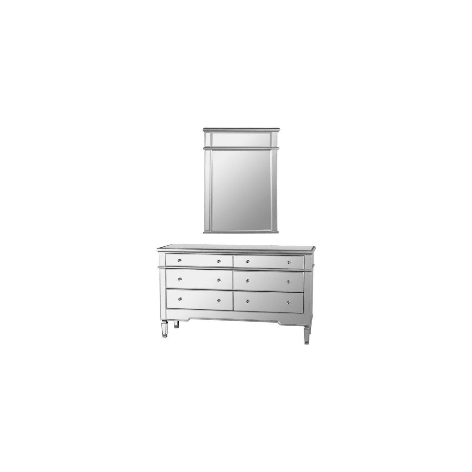 Best Master Furniture Nicolette Bedroom 6Drawer Dresser, Mirrored Finish With Mirror, 2Piece