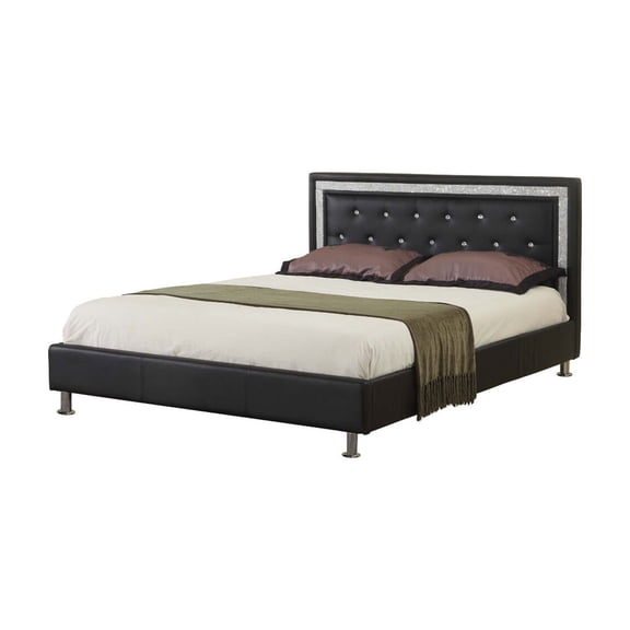 Best Master Furniture Queen Size Crystals and Rhinestones Headboard Platform Bed, Black