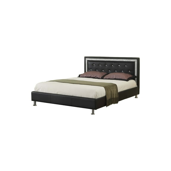 Best Master Furniture Queen Size Crystals and Rhinestones Headboard Platform Bed, Black