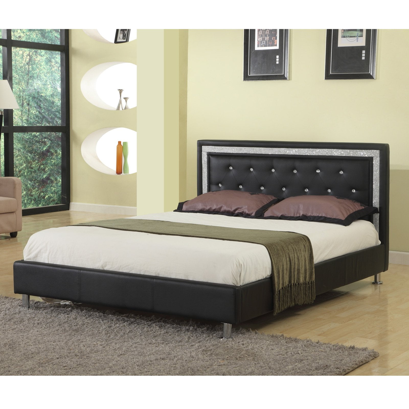 Best Master Furniture Queen Upholstered Platform Bed, Faux Leather
