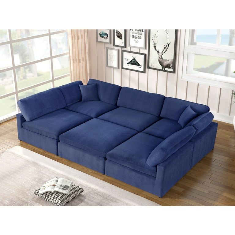 Best Master Furniture Remington 6 piece Blue Velvet Modular