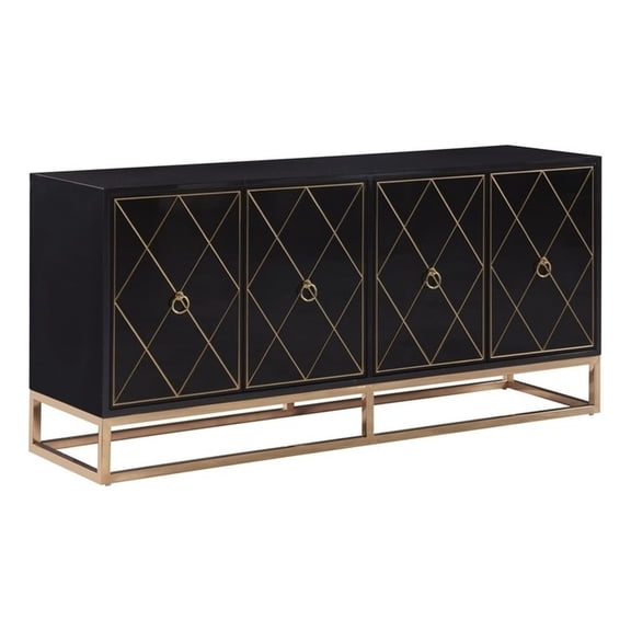 Best Master Furniture Senior 64" Transitional Wood Sideboard in Black/Gold