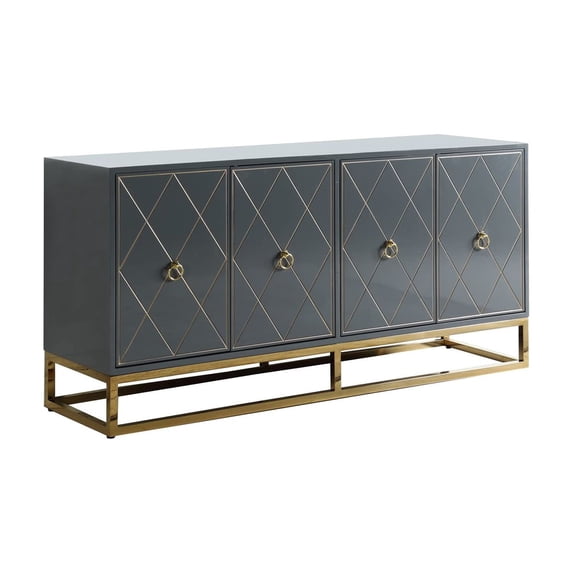 Best Master Furniture Senior 64" Transitional Wood Sideboard in Gray/Gold Plated