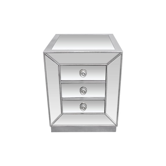 Best Master Furniture Solid Wood and Mirrored Living Room End Table in Silver