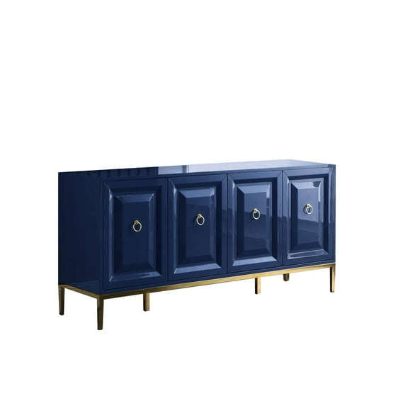 Best Master Furniture Sujay 65" Modern Wood Sideboard in Navy with Gold Accents