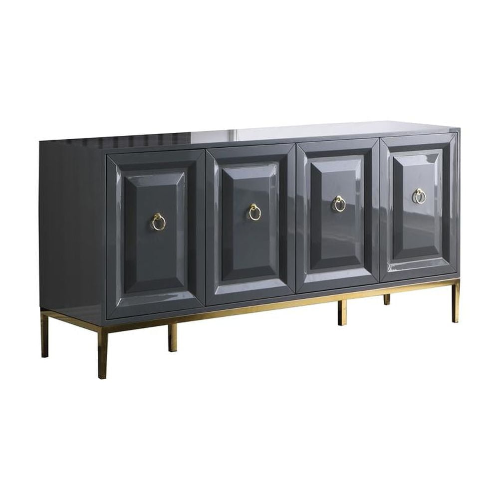 Sujay 64" Modern Gray Sideboard with Gold Accents and Soft-Close Drawers