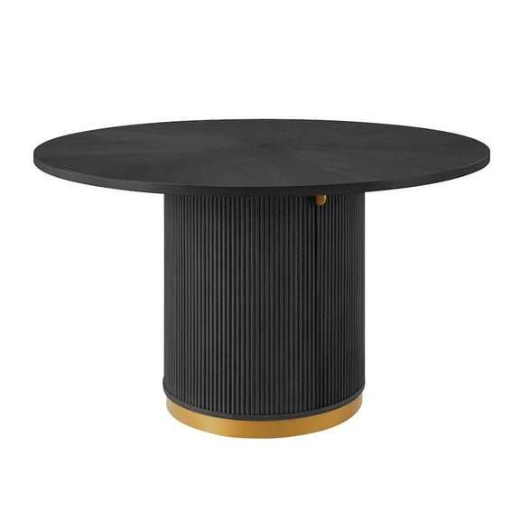 Best Master Furniture Tappelle Mid-Century Modern Round Storage Dining Table with Gold Accents, Black