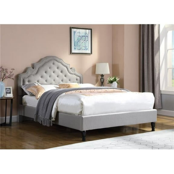 Best Master Furniture  Theresa Modern Tufted With Nailhead Trim King Size Bed, Grey