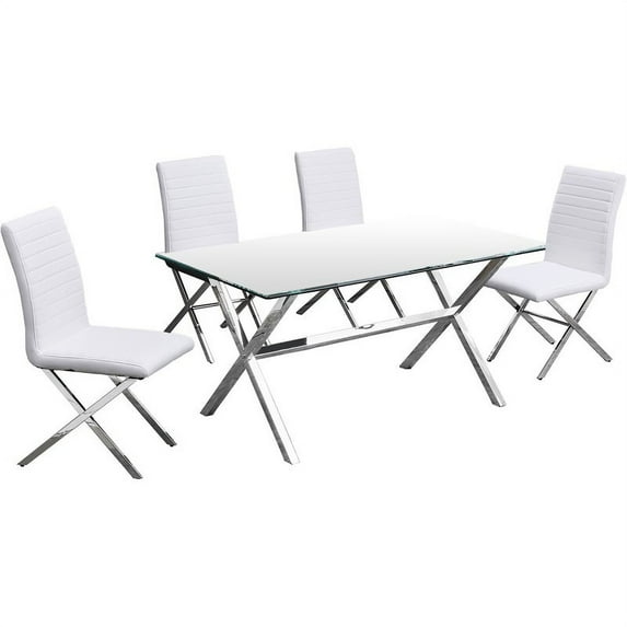 Best Master Furniture Timber 5 Piece Modern Stainless Steel Dining Set in White