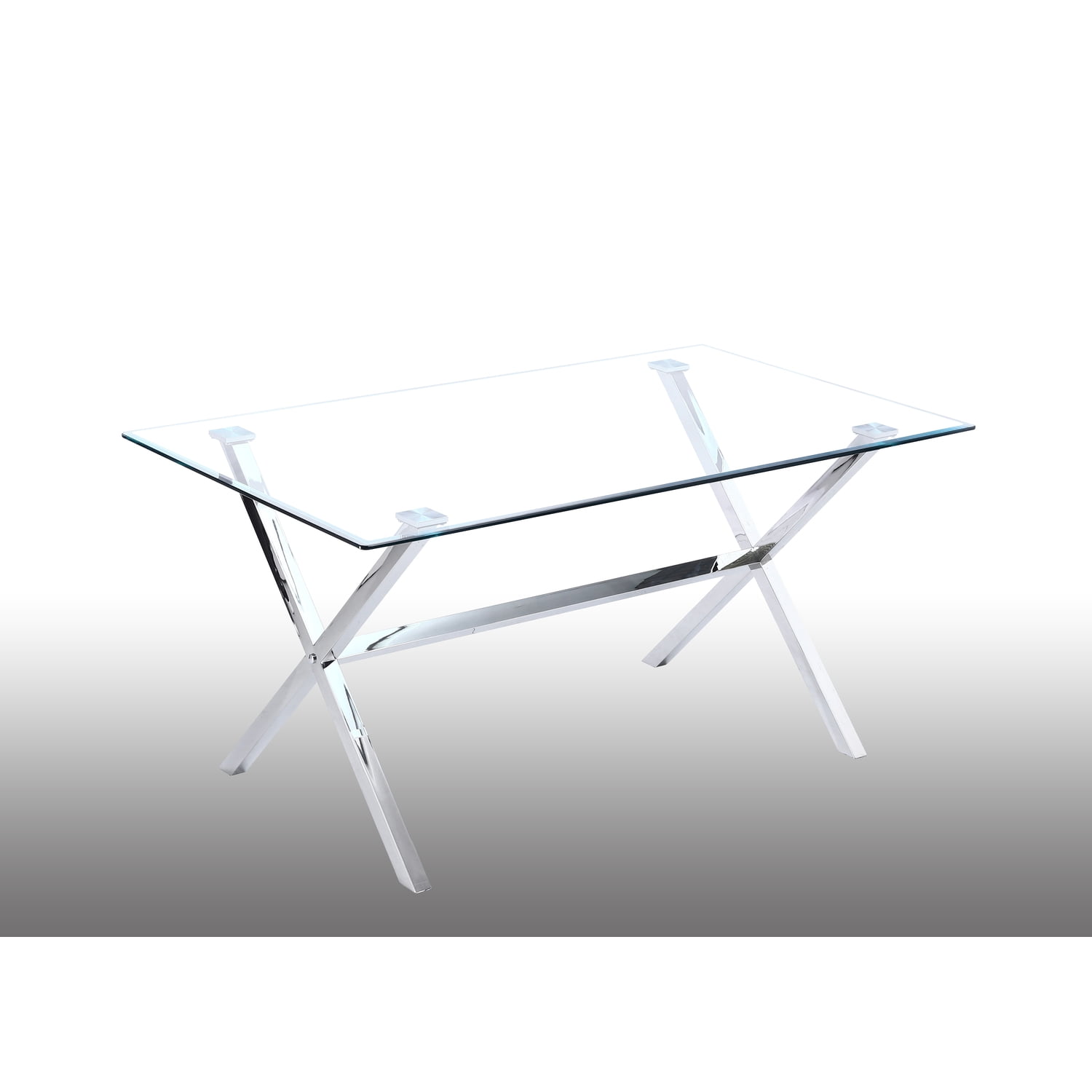 Timber 63'' Silver Glass and Stainless Steel Dining Table
