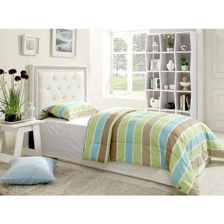 White upholstered deals headboard with rhinestones