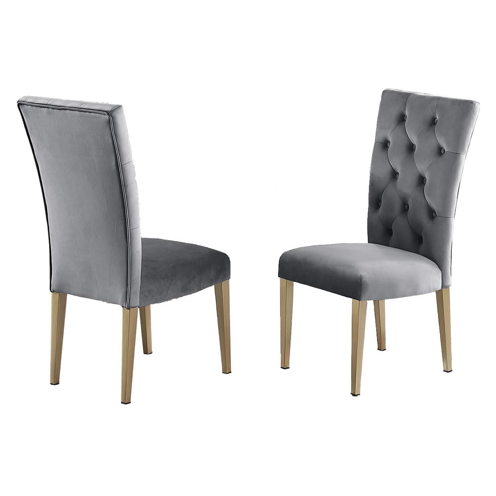 Best Master Furniture Tyrion Gray Tufted Velvet Side Chairs in Brushed