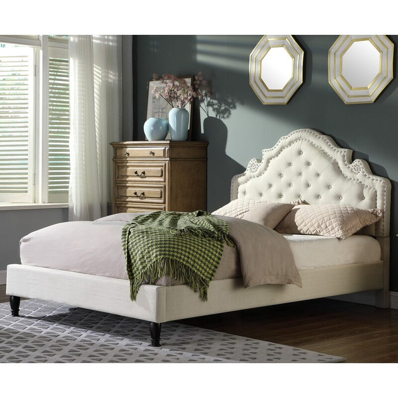 Best Master Furniture Upholstered Platform Bed Beige/Black Queen