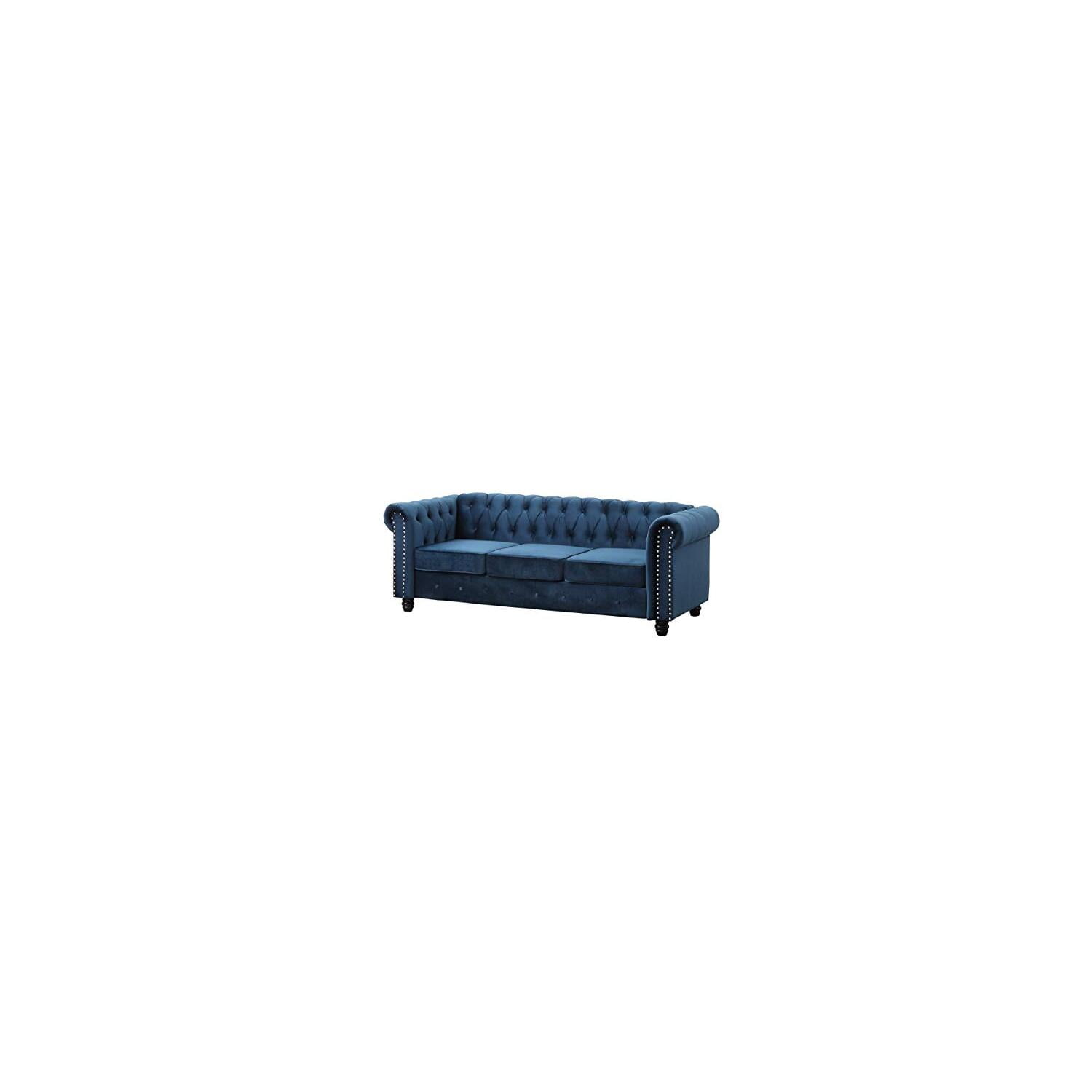 Venice 82" Blue Velvet Chesterfield Sofa with Nailhead Trim