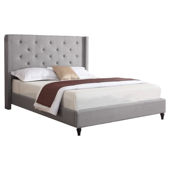 Best Master Furniture Veronica Tufted Wingback Platform Bed Grey, Queen