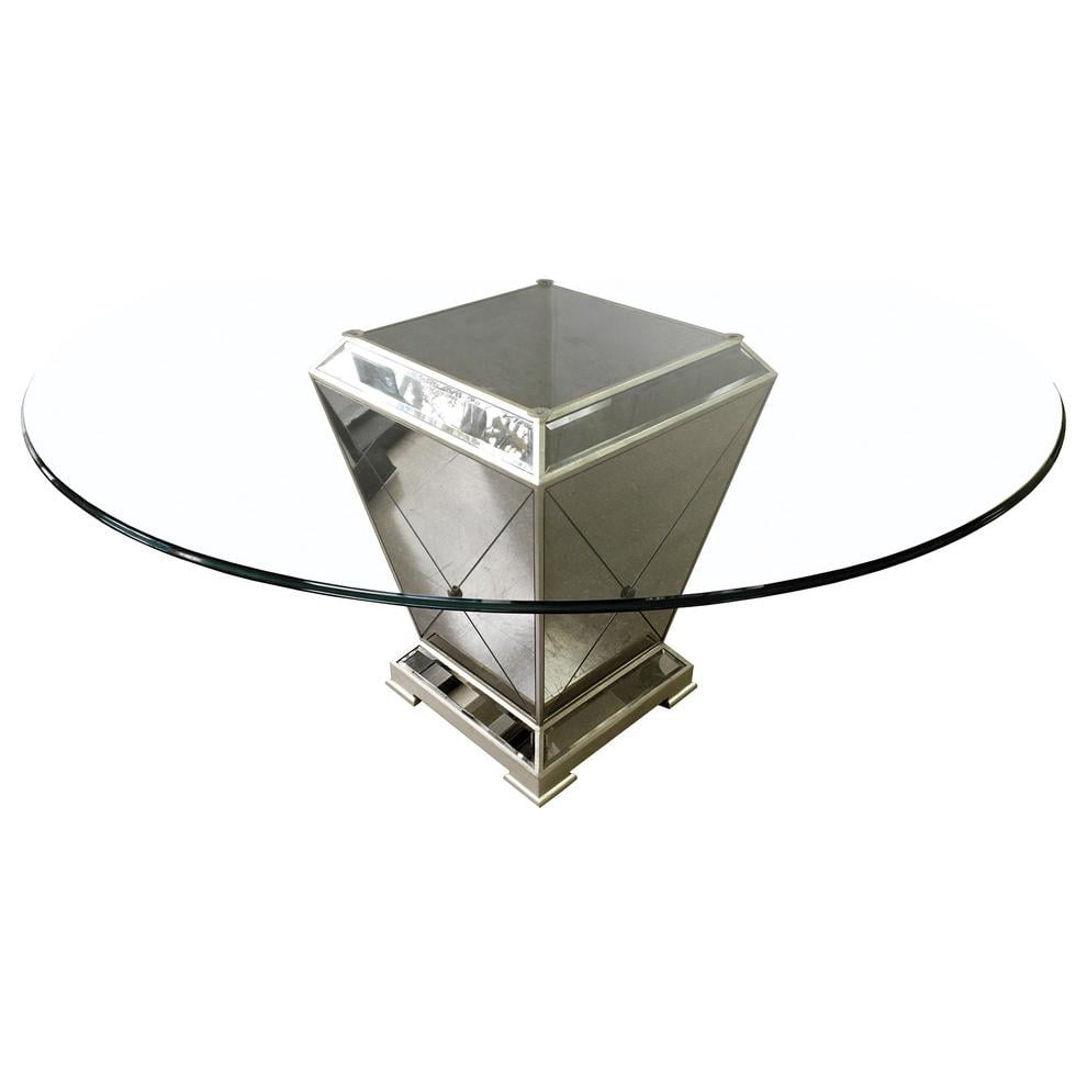 Contemporary 60" Round Wood & Glass Dining Table with Bronze Pedestal