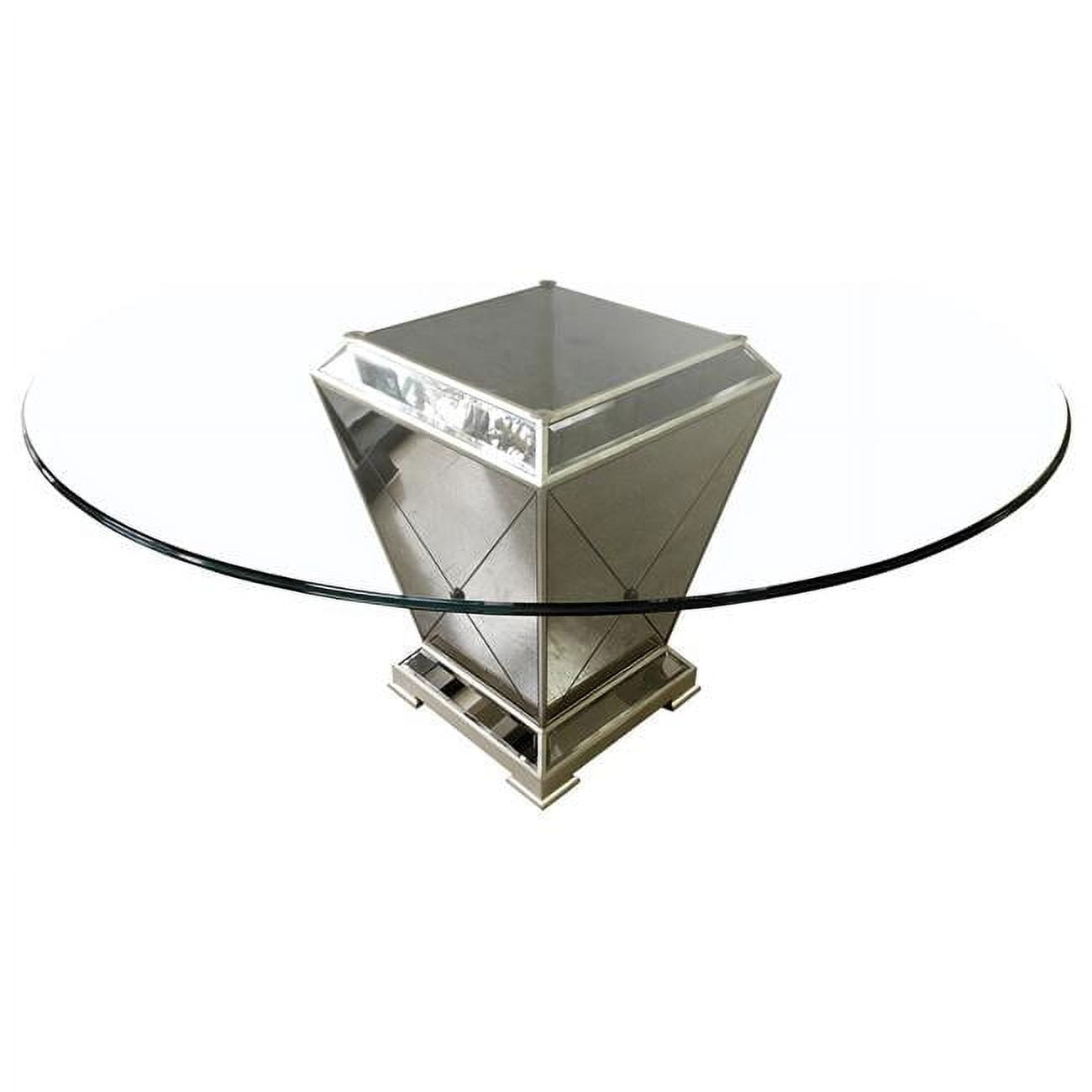 Contemporary 60" Round Wood & Glass Dining Table with Bronze Pedestal