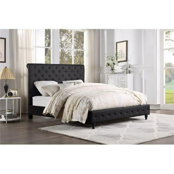 Best Master Furniture YY132 Black Eastern King Ashley Modern Tufted With Nailhead Trim King Size Bed, Black