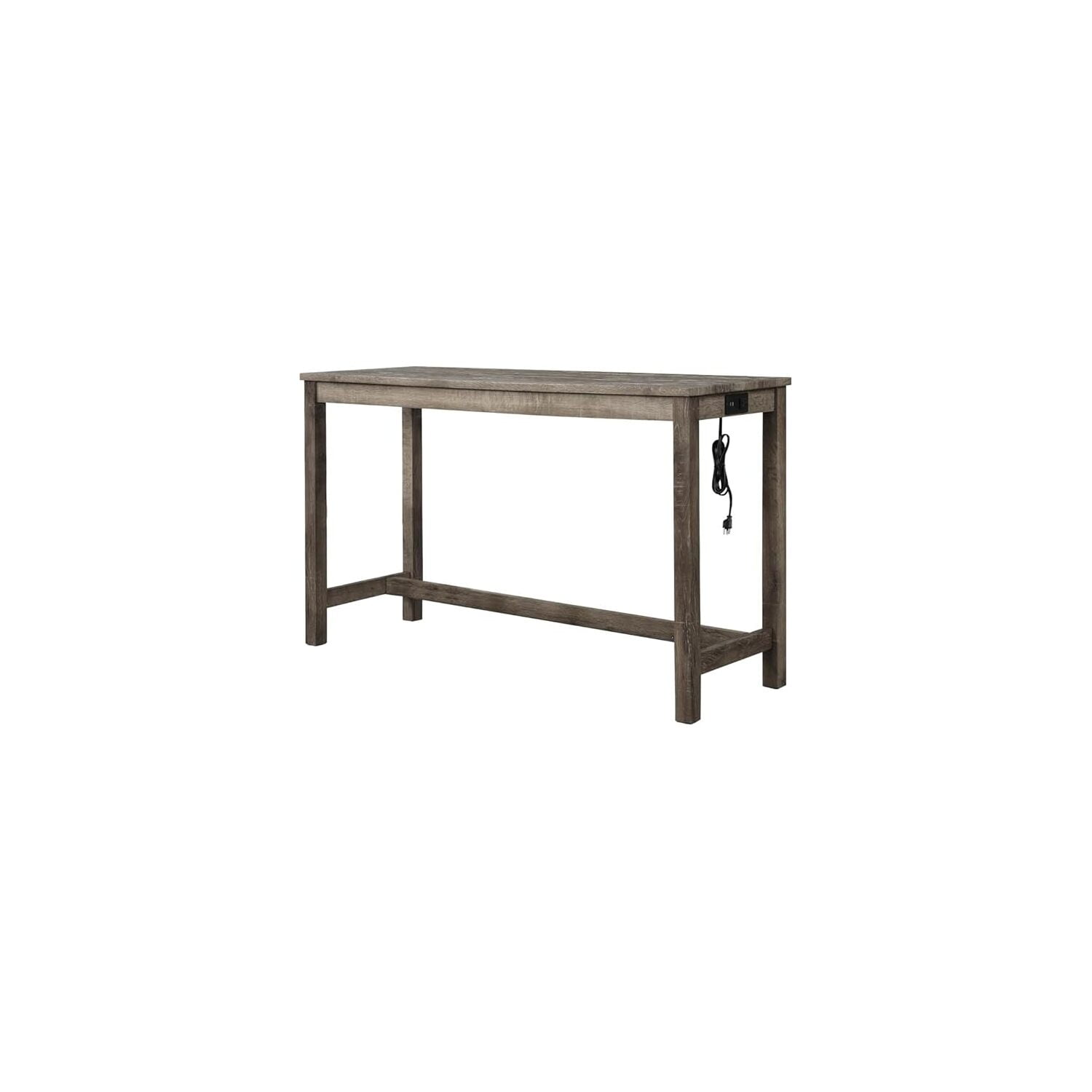 Charcoal Oak Rectangular Counter Height Bar Table with USB Ports