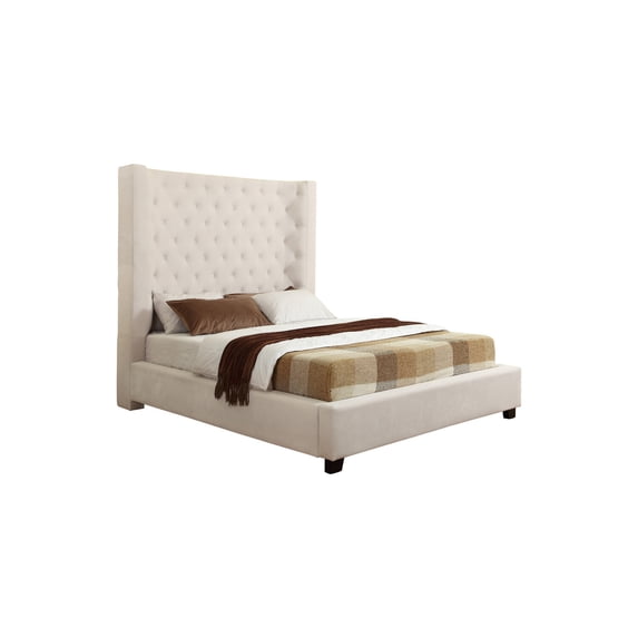 Best Master Furniture Jamie Upholstered Tower High Profile Contemporary Bed, Cream, Cal King