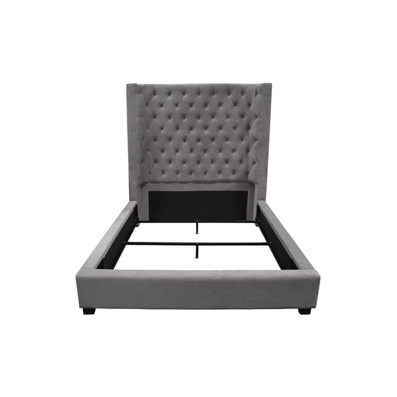 Best Master Jamie Velvet Upholstered Tower High Profile Cal King Bed in Gray