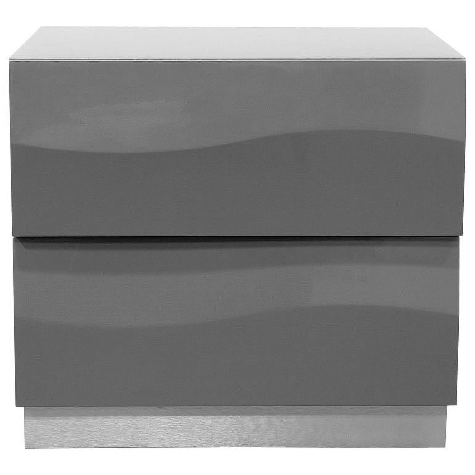 Modern Gray High Gloss Poplar Wood 2-Drawer Nightstand with Silver Base