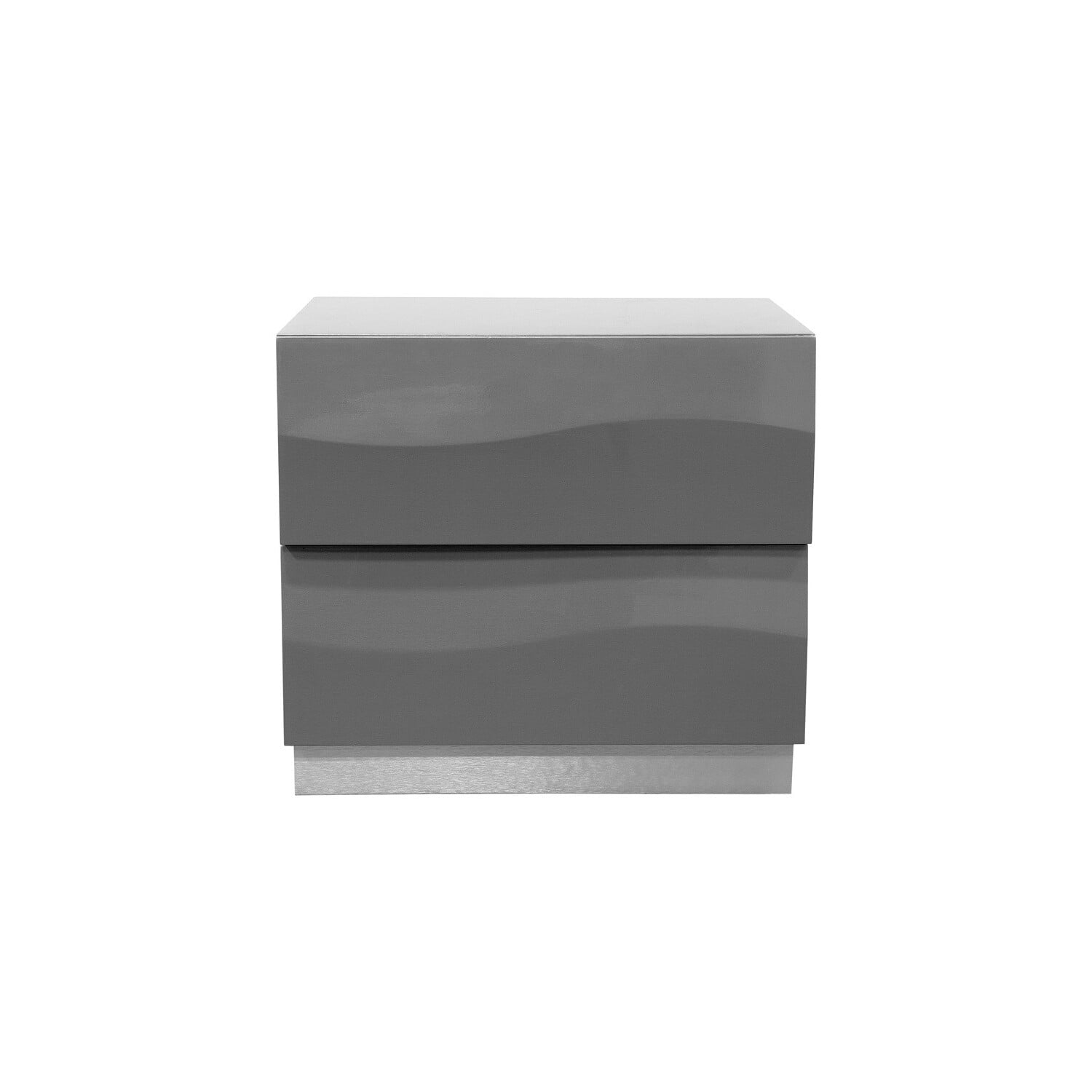 Modern Gray High Gloss Poplar Wood 2-Drawer Nightstand with Silver Base