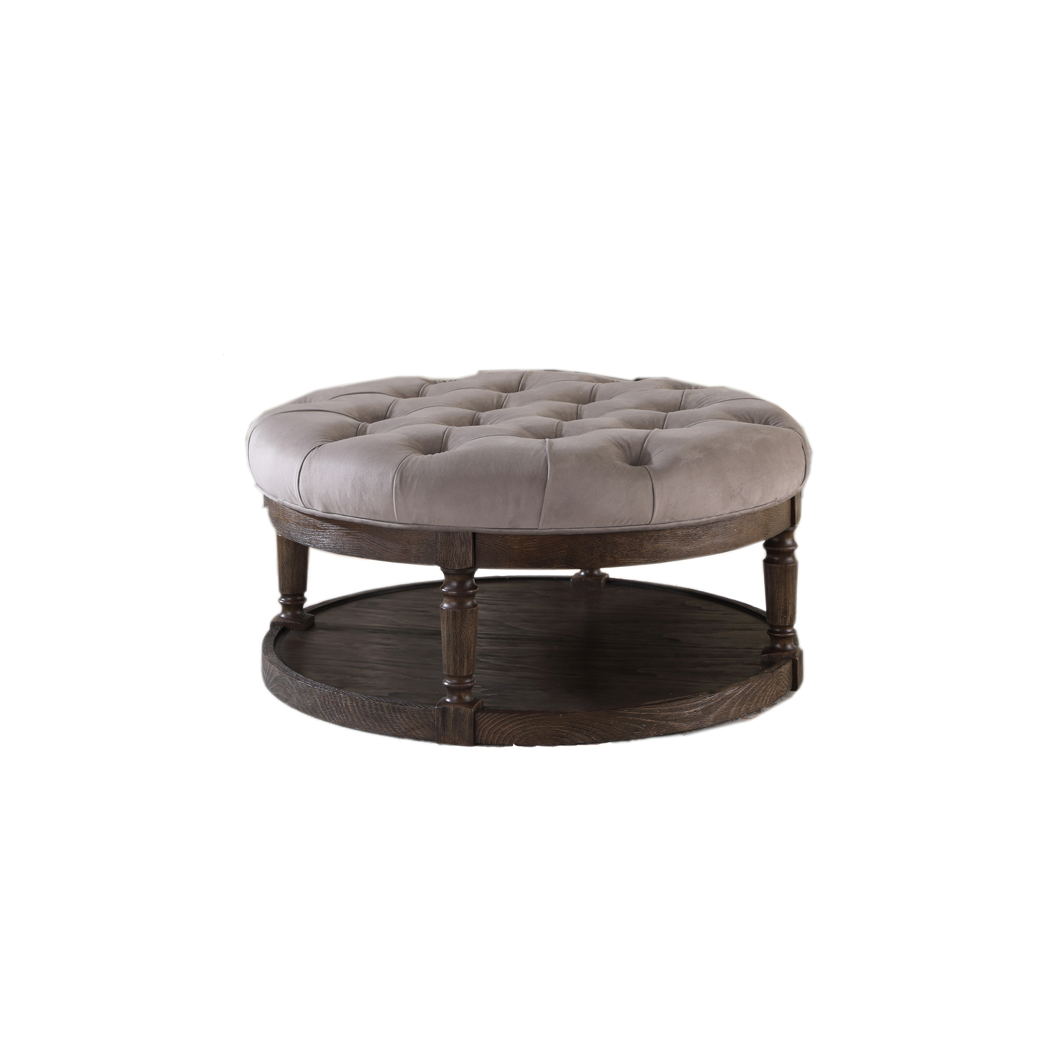 Best Master Linen Fabric Upholstered Round Ottoman in Otter/Smoked Rustic Gray - image 1 of 2