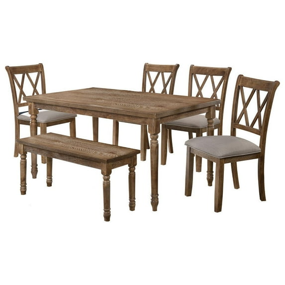 Best Master Luxembourg 6-Piece Solid Wood Dining Set with Bench in Natural Oak