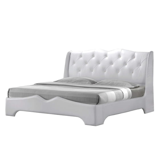 Best Master Madrid Leather- Like Fabric Cal King Platform Bed in Off White