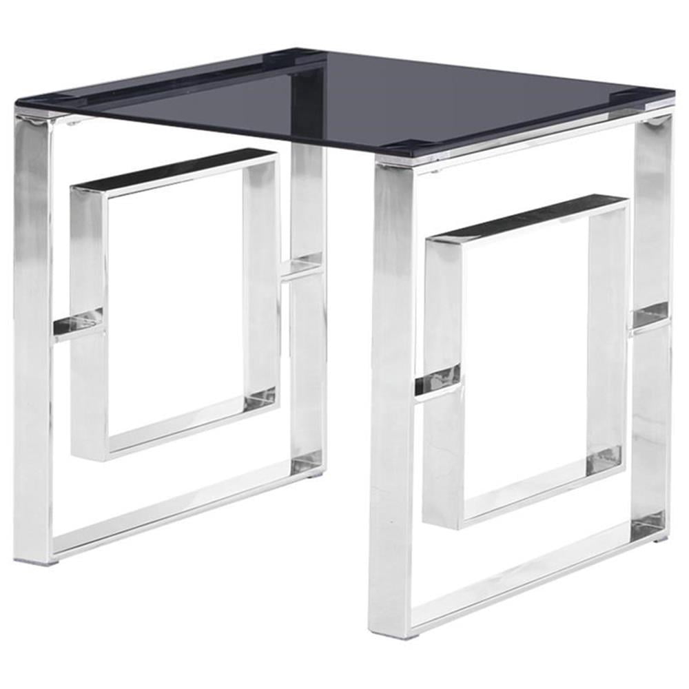 Mallory Stainless Steel and Smoked Glass End Table