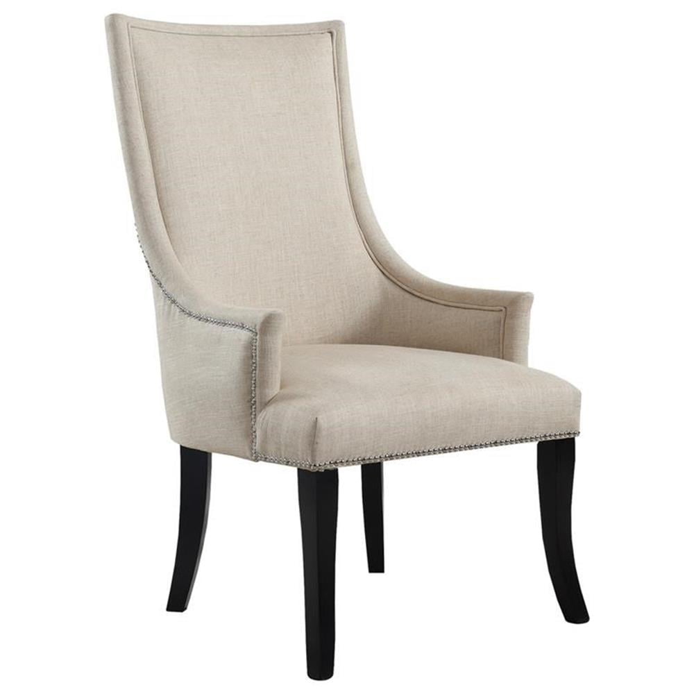 Natural Fabric Upholstered Accent Chair with Black Legs