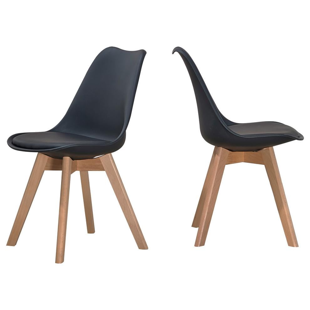 Black Polypropylene and Beech Wood Dining Side Chair Set